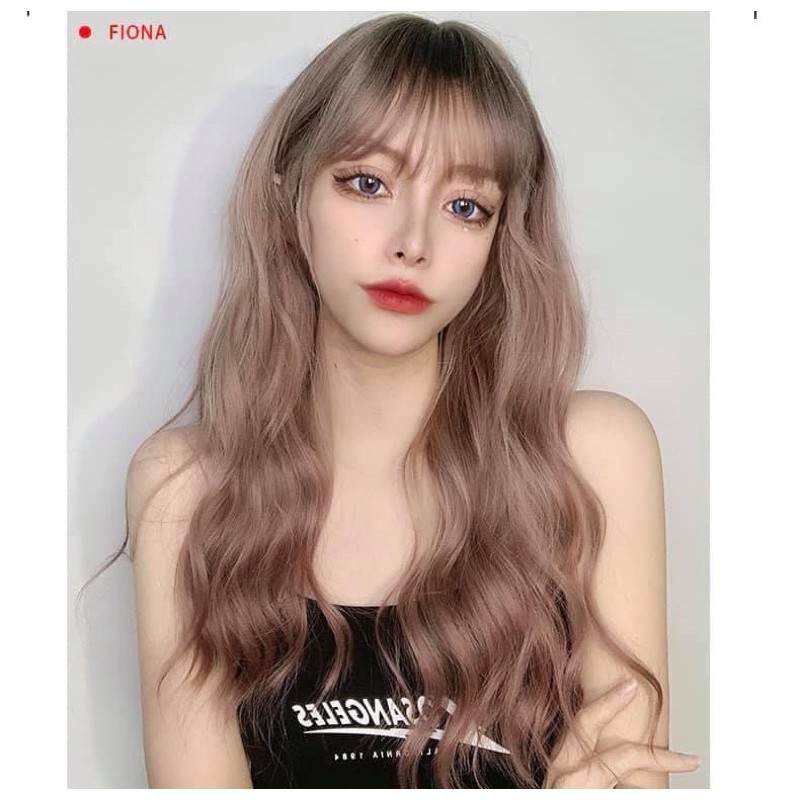 Tóc giả nguyên đầu 😍FREESHIP❤️ nguyên đầu xù lửng hồng trà