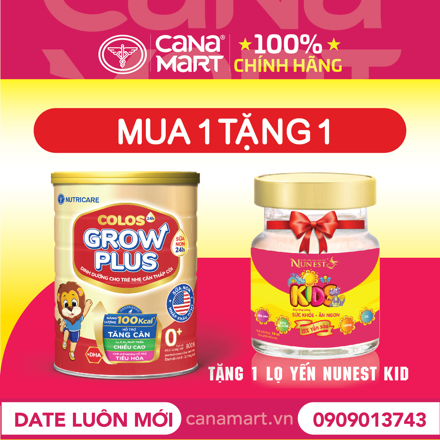 Sữa bột Nutricare Colos 24h Grow Plus 0+ giúp trẻ phát triển toàn diện (800g)