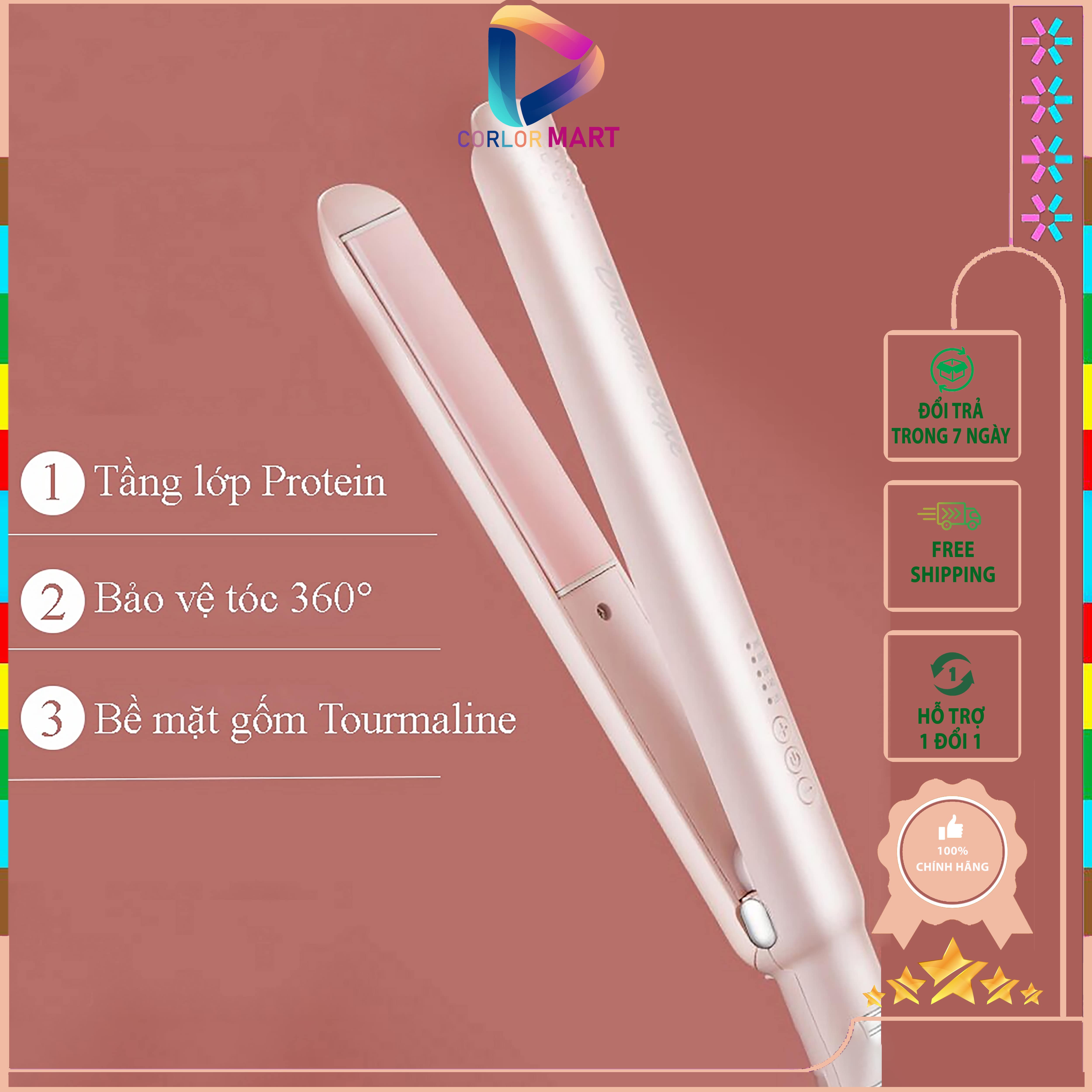 Máy uốn tóc, máy duỗi tóc, máy ép tóc 3 in 1 hyundai dream style cao cấp - máy làm tóc đa năng 3 trong 1 thanh nhiệt bằng gốm tránh làm hại tóc tỏa nhiệt đều giữ nếp tóc lâu tích hợp 5 mức độ nhiệt phù hợp nhiều kiểu tóc - bh 12t