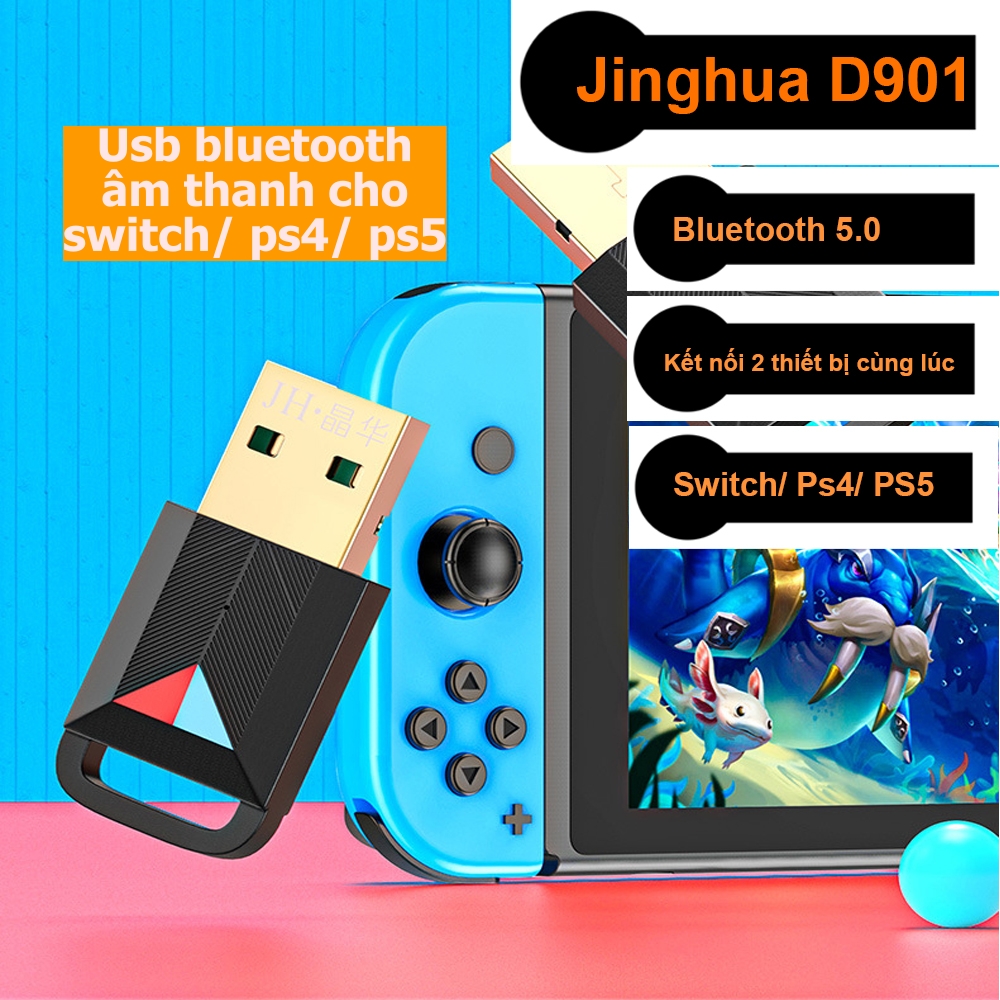 Usb bluetooth âm thanh cho máy chơi game Switch/ Ps4/ Ps5 phát tới 2 tai nghe, loa bluetooth cùng lúc - JH D901