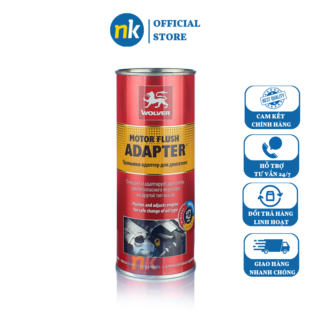 Dung dịch súc rửa động cơ ô tô xe máy WOLVER MOTOR FLUSH ADAPTER 350ml - SỬ DỤNG KHI THAY NHỚT