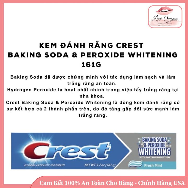 Kem đánh răng Crest Baking Soda & Peroxide Whitening 161G - Làm trắng răng