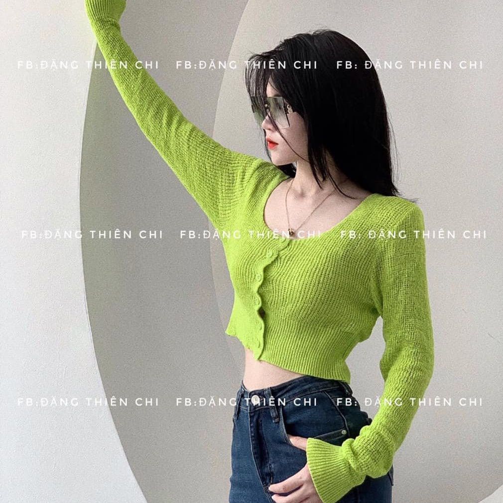 Áo len nữ croptop dài tay cúc dọc vải len dệt kim cao cấp nhiều màu