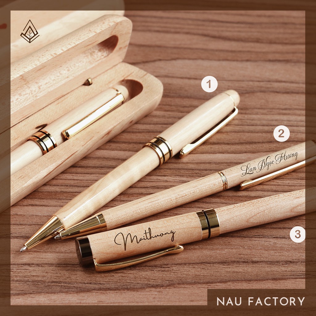 Bút gỗ cao cấp | khắc theo yêu cầu | gỗ tự nhiên maple ngòi bi hoặc mực
