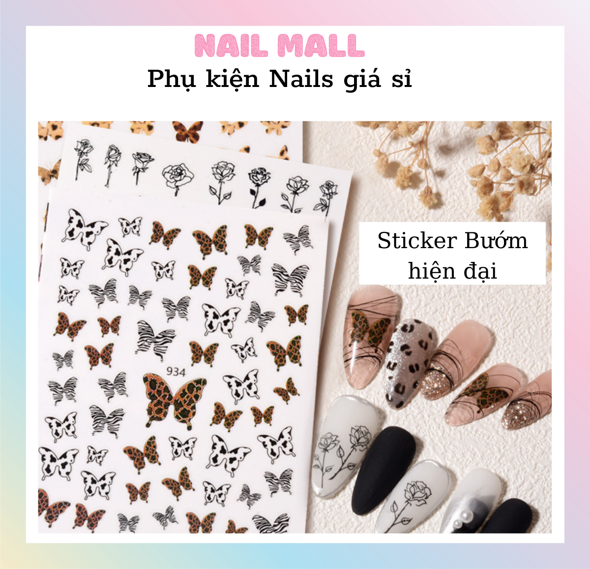 Sticker Bướm Hoạ Tiết Bò Sữa, Da Beo Dán Móng Nail HZ9799
