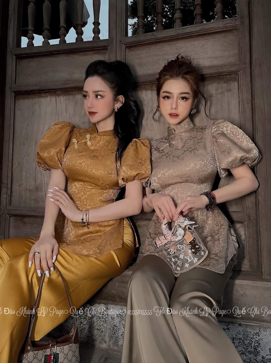 Đồ lam đi chùa tay phồng cổ tàu