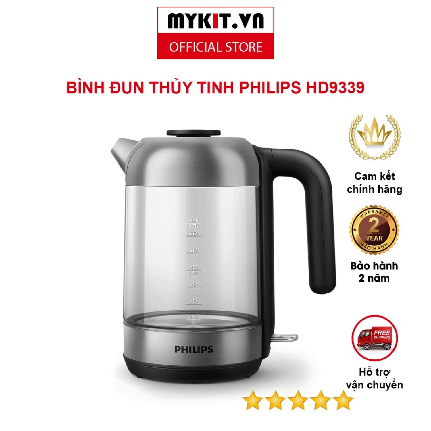 Ấm siêu tốc thủy tinh philips hd9339 - chính hãng - mykit.vn