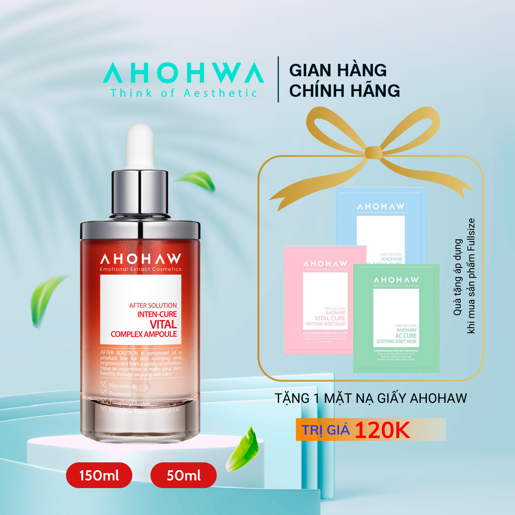 Serum tinh chất dưỡng trắng da ahohaw inten-cure vital complex ampoule 150ml - phục hồi da, mờ vết thâm mụn, sạm nám