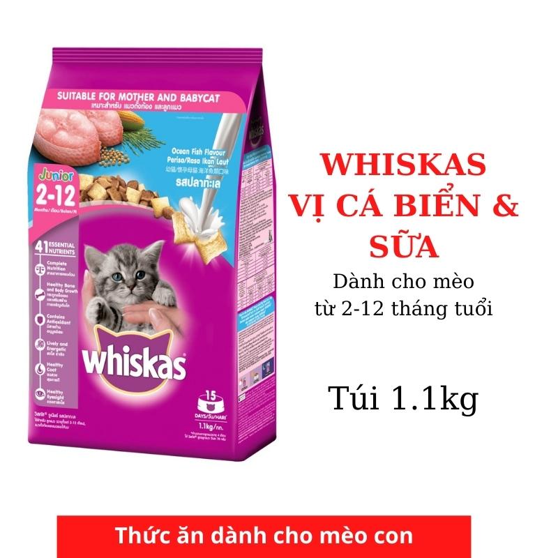 WHISKAS Thức ăn cho mèo con từ 2-12 tháng tuổi dạng hạt vị cá biển và sữa gói 1.1kg - Noodle shop