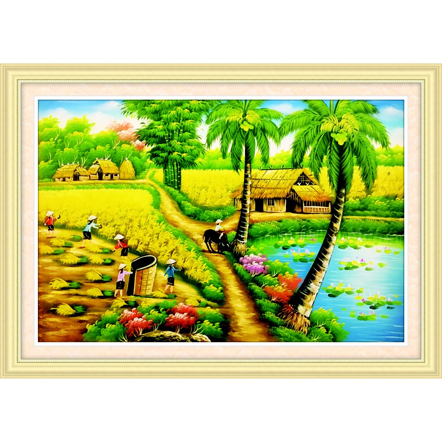 Tranh thêu làng quê - mùa gặt ms 53470