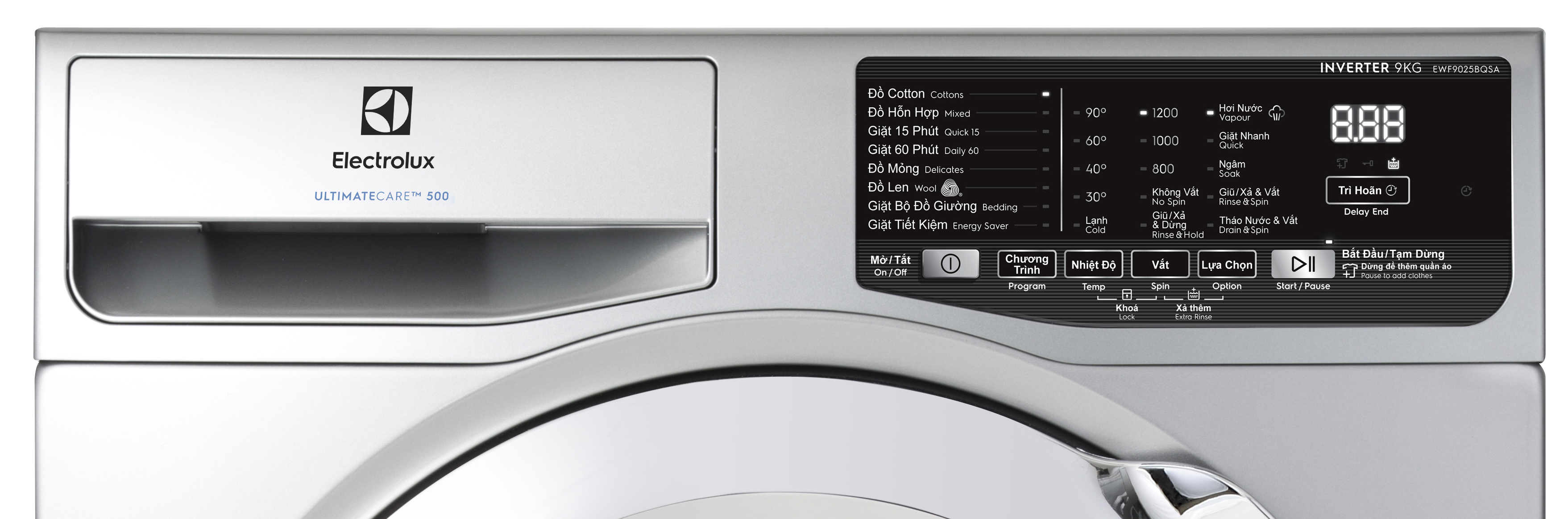 Máy giặt 9kg Electrolux EWF9025BQSA -Màu bạc- Diệt khuẩn- Tiết kiệm năng lượng-Chính hãng