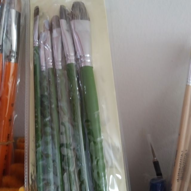 Bộ 6 cây Cọ lông chồn cán xanh lá