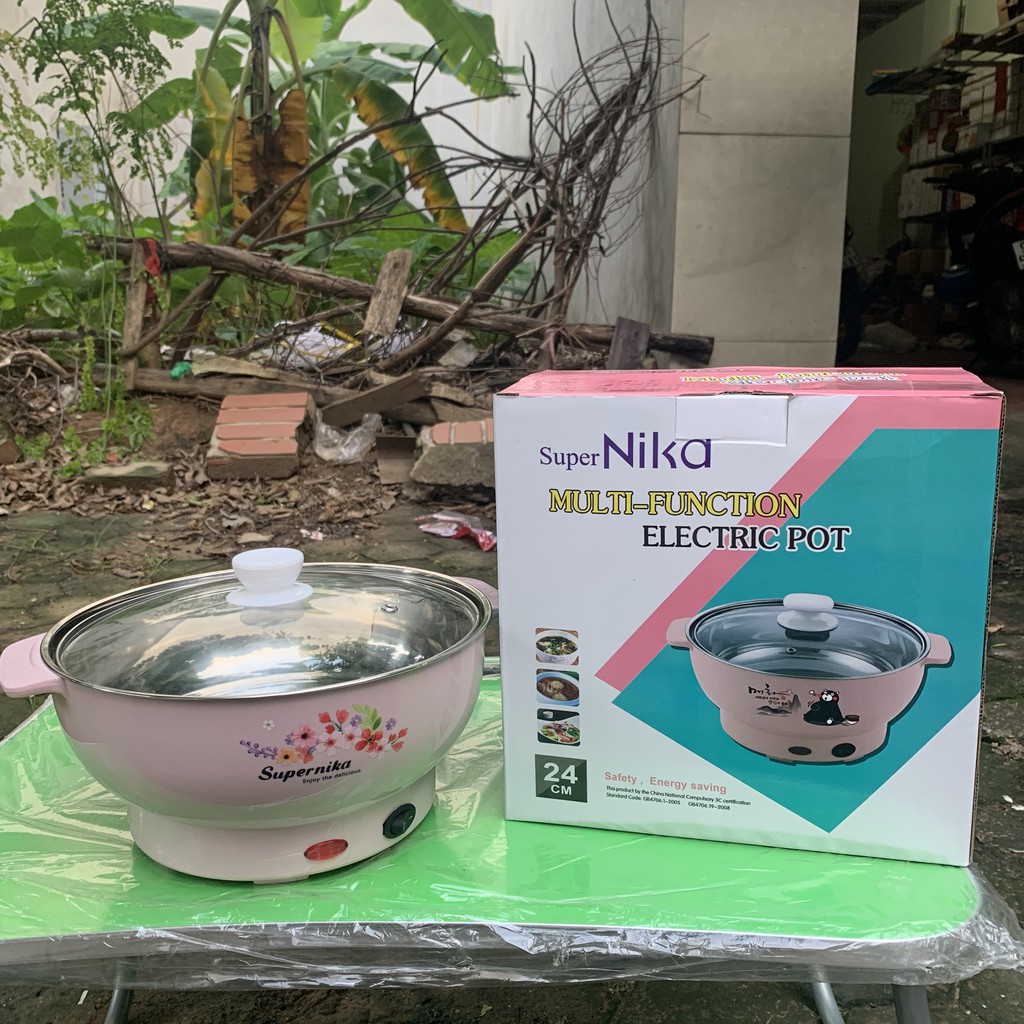 Nồi lẩu điện mini 24cm Nikai vung kính 1000W