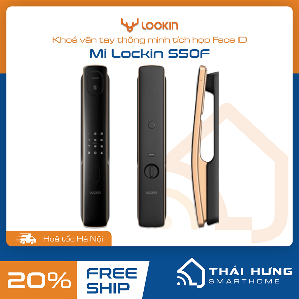 Khoá vân tay thông minh Mi Lockin S50F, nhận diện khuôn mặt FaceID, sử dụng app Mihome