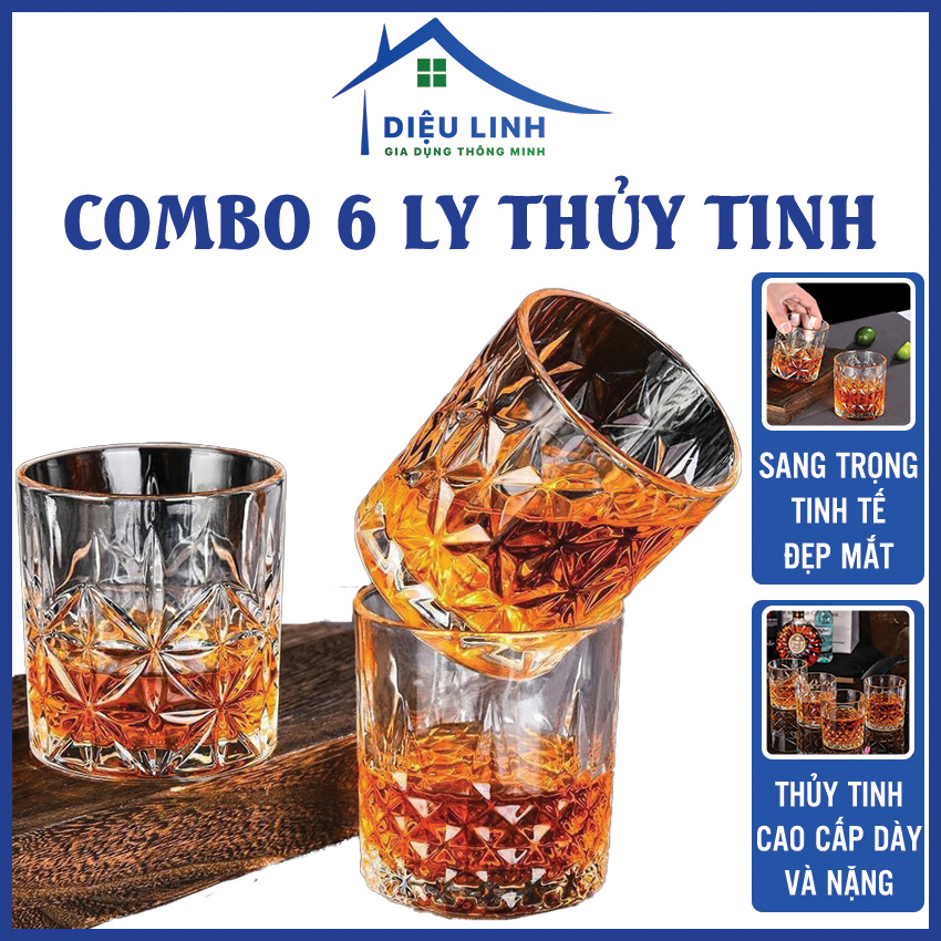 Ly Thủy Tinh, Bộ 6 Ly Thủy Tinh Ly Rock Thủy Tinh Pha Lê Uống Whisky Rượu Mạnh, Cốc Uống Rượu Wine Glass Dieulinhshop