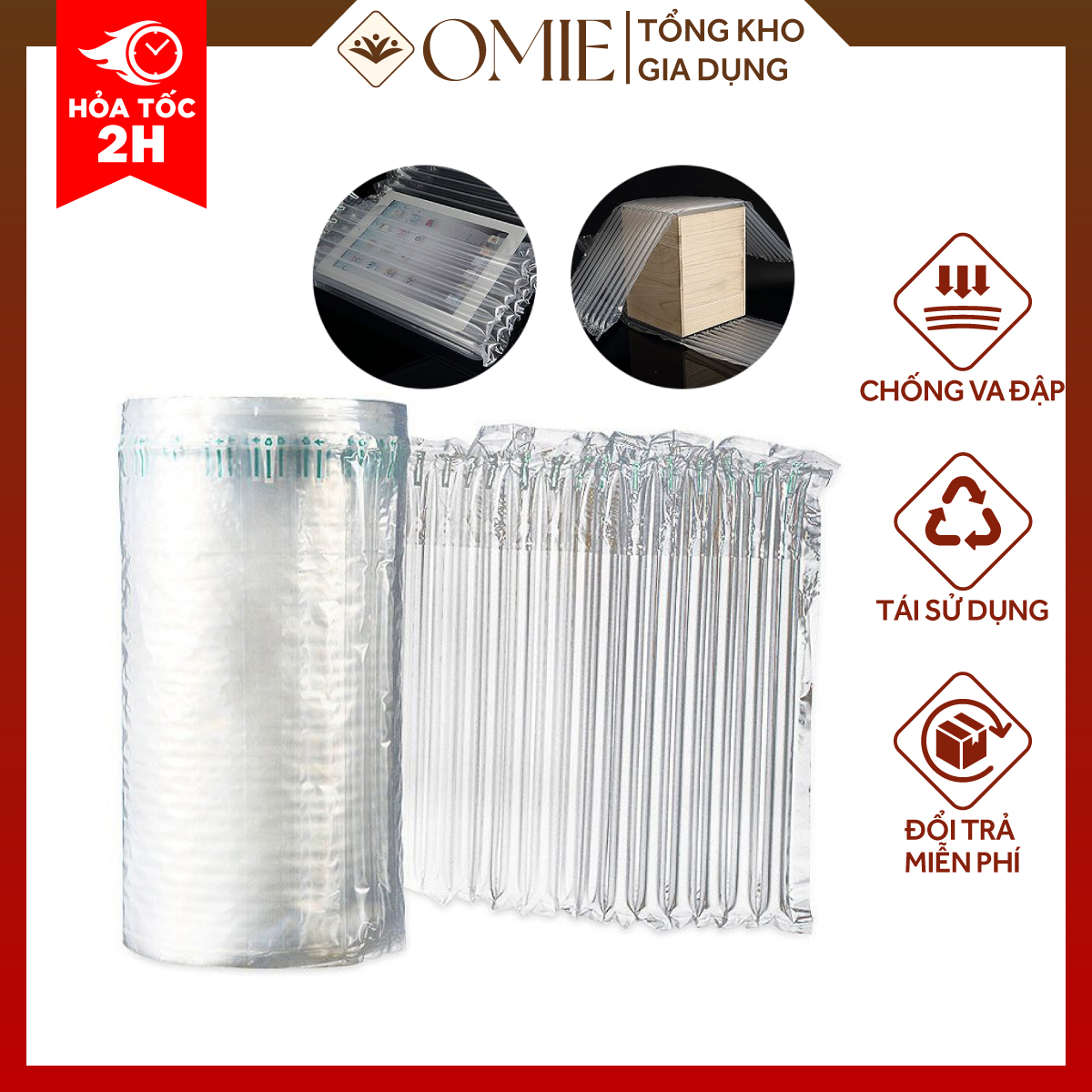 Cột khí chống sốc bọc hàng, đệm hơi đóng gói hàng dễ vỡ cao 25cm,40cm,50cm (giá tính theo 10 mét)