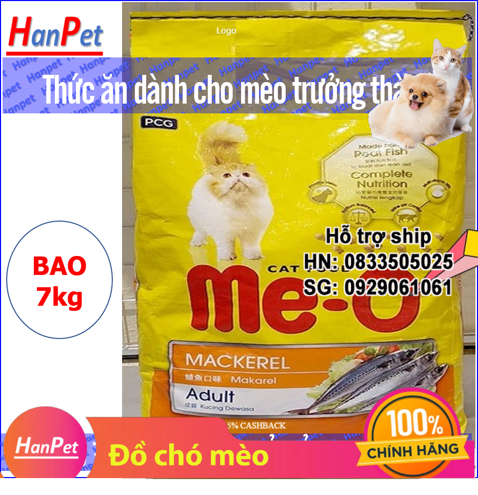 Hanpet - Me-o 7kg Thức ăn viên cho mèo lớn - CÁ NGỪ - CÁ THU - HẢI SẢN dạng bao 7kg (gồm 20 gói) thức ăn mèo trưởng thành (trên 1 năm tuổi)
