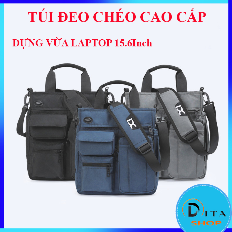 Túi đeo chéo nam thời trang IX8054 có lỗ cắm tai nghe chất liệu vải chống thấm nước chống trầy xước, có thể đựng vừa laptop 14 -15.6inch, giấy A4...