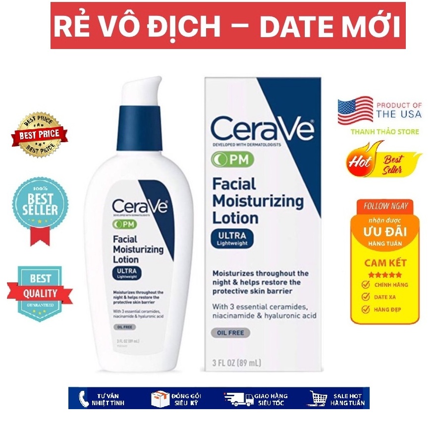 [USA Official] Kem Dưỡng Da Ban Đem CeraVe Facial Moisturizing Lotion PM