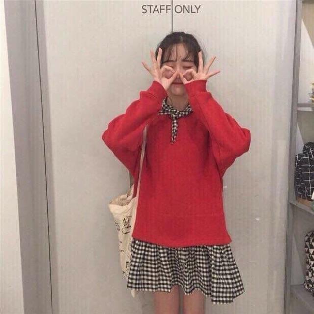 [HCM]Đầm Váy Phối Caro Kèm Khăn Tuaban Ulzzang Hàn Quốc