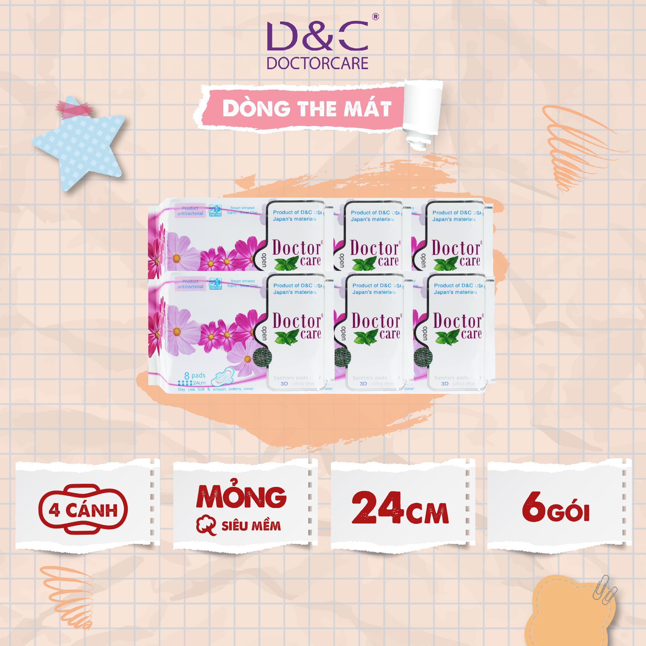 Băng vệ sinh thảo dược Doctor Care, băng vệ sinh ban ngày, hàng ngày, ban đêm siêu thấm hút, khử mùi ion bạc kháng khuẩn cao cấp Nhật Bản