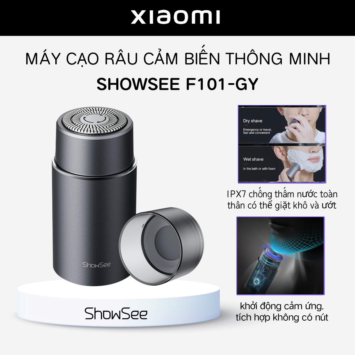 Xiaomi Showsee Máy Cạo Râu Cảm Biến Thông Minh Vỏ Bảo Vệ Từ Tính Khởi động Cảm ứng Dao Cạo Chống Nước IPX7 Cầm Tay Không Có Nút Bấm