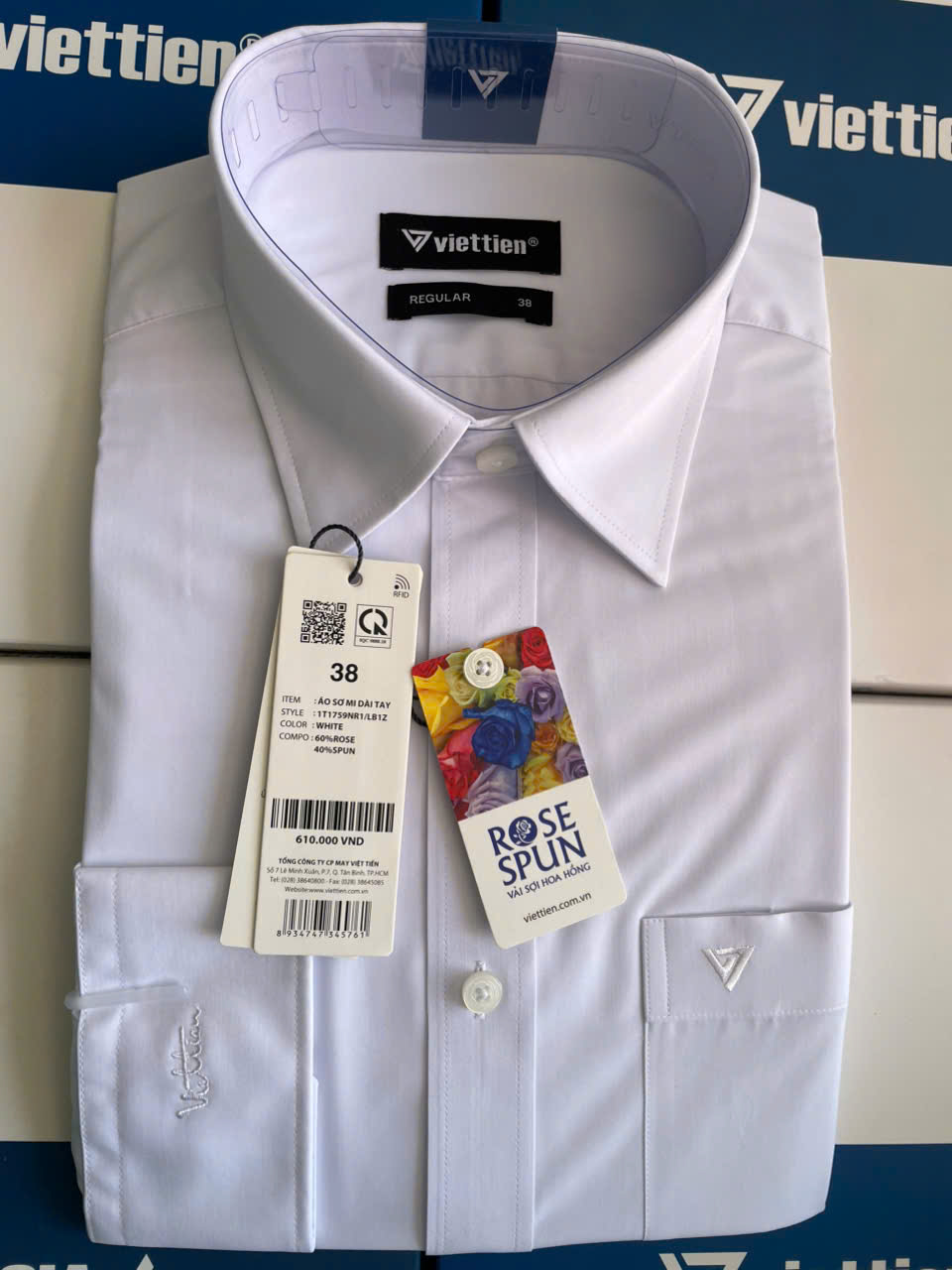 Áo sơ mi nam Việt Tiến tay dài vạt bầu (1T1759, 1T1946, 1T1947, 1T1948)
