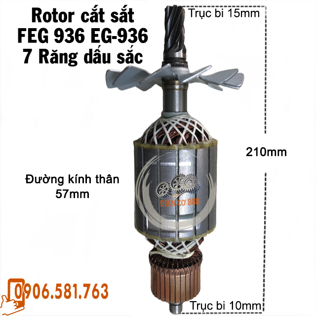 Rotor cắt sắt FEG 936 EG-936 7 Răng Thân 57mm Dài 210mm - Tặng chổi than