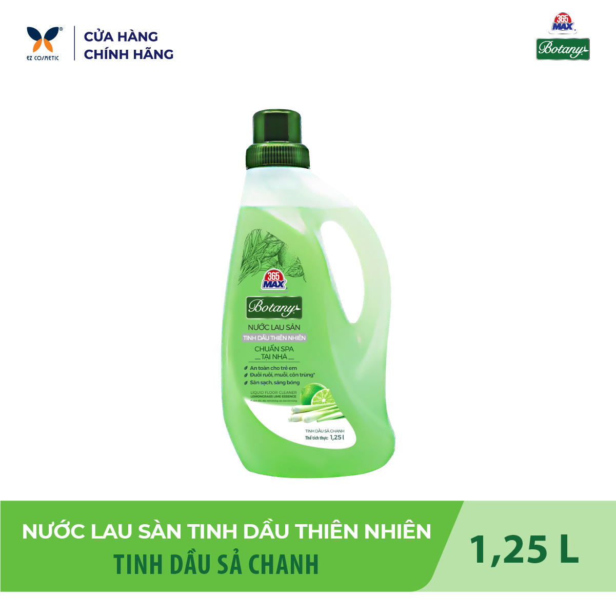 Nước Lau Sàn 365 Max Botany Tinh Dầu Sả Chanh thiên nhiên chai 1.25 lít làm sạch bóng sàn nhà, ngăn côn trùng, an toàn cho da trẻ em