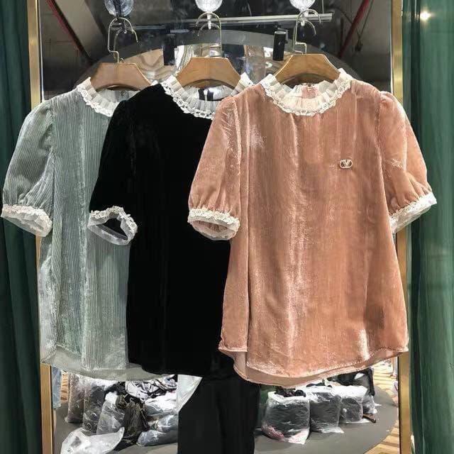 Áo nhung phối ren cổ điển TTKX0373