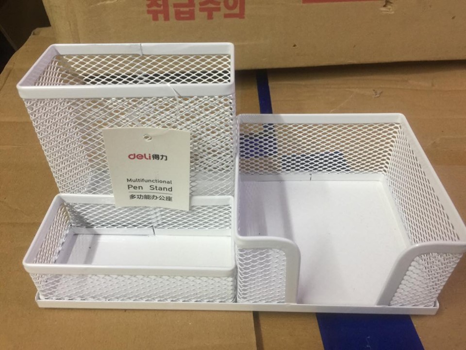 Ống cắm bút lưới sắt 3 ngăn, lọ cắm bút deli 9154, khay cắm bút,lọ cắm bút chính hãng VPP Thủ đô