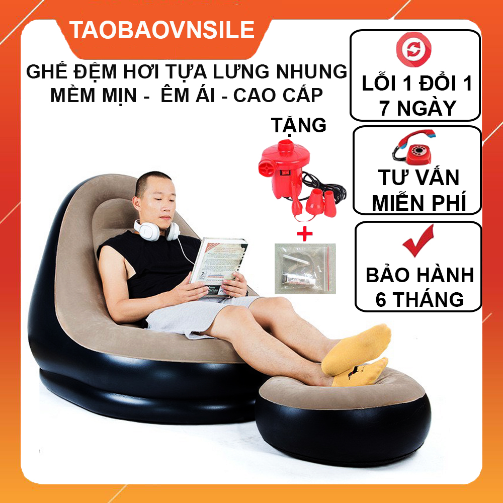 [TẶNG BƠM] Ghế hơi tựa lưng bọc nhung, mềm mịn êm ái, có đệm hơi lót chân cao cấp - TAOBAOVNSILE