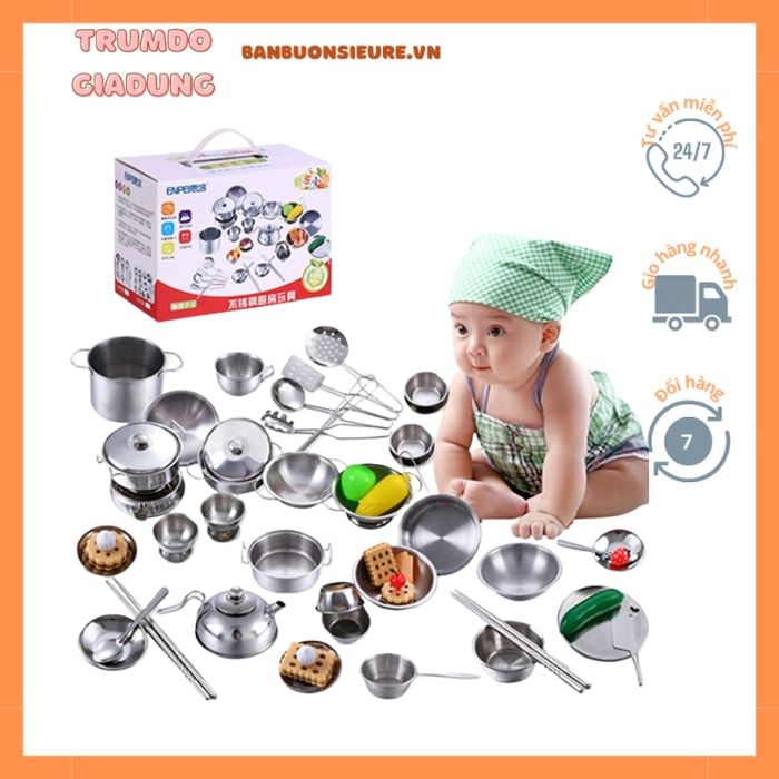 Bộ đồ chơi nấu ăn inox 40 món cho bé kèm video ảnh thật