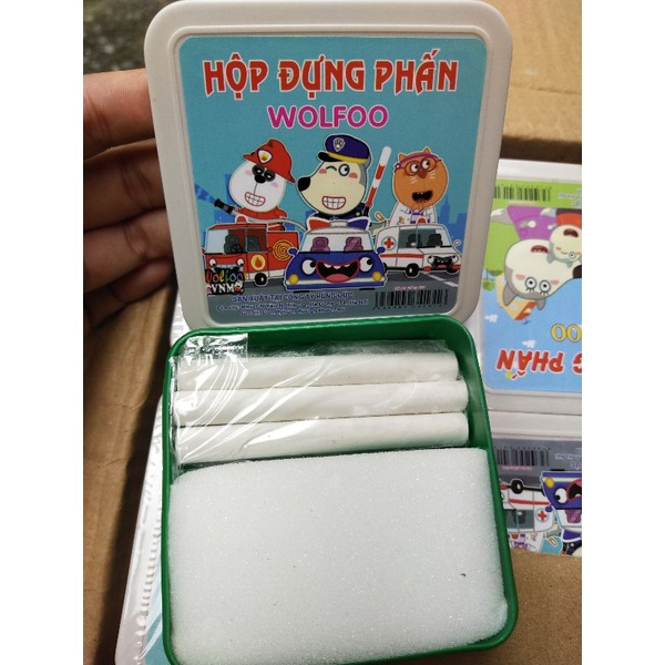 Hộp đựng phấn không bụi viết WF kèm phấn và bông lau