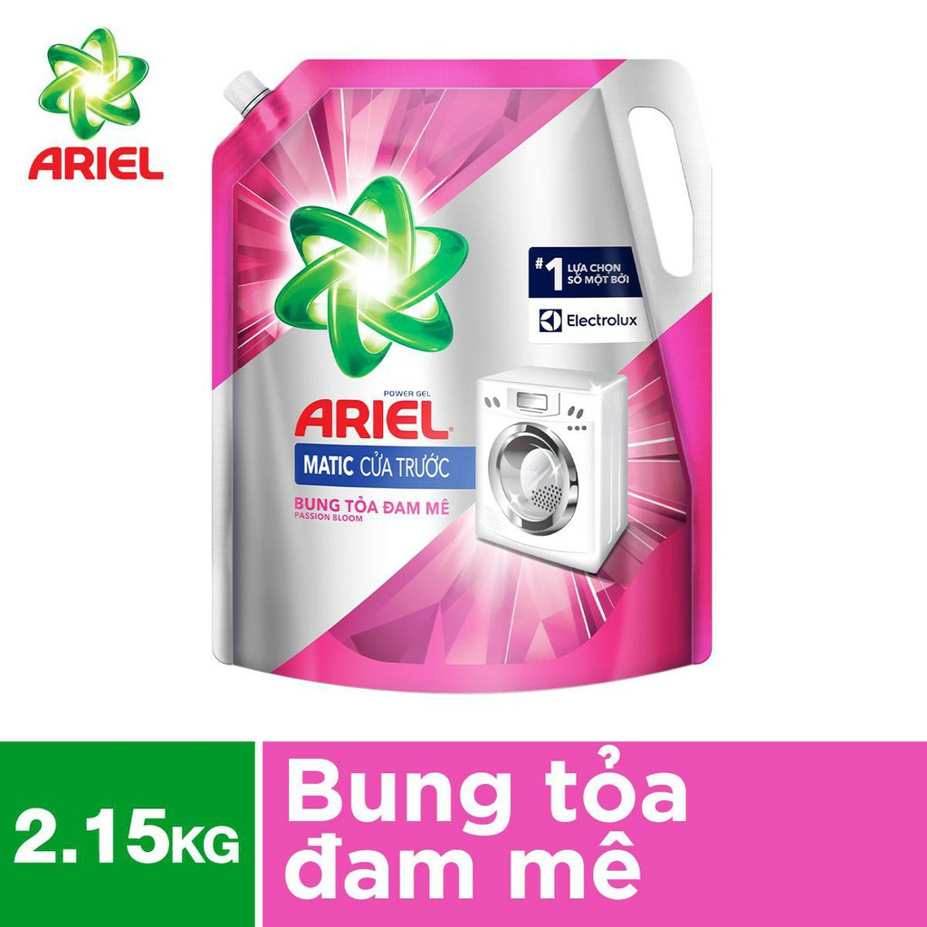 [HCM] Nước Giặt Ariel Túi Đậm Đặc 2,15Kg-Bung tỏa đam me- Máy Cửa Trước