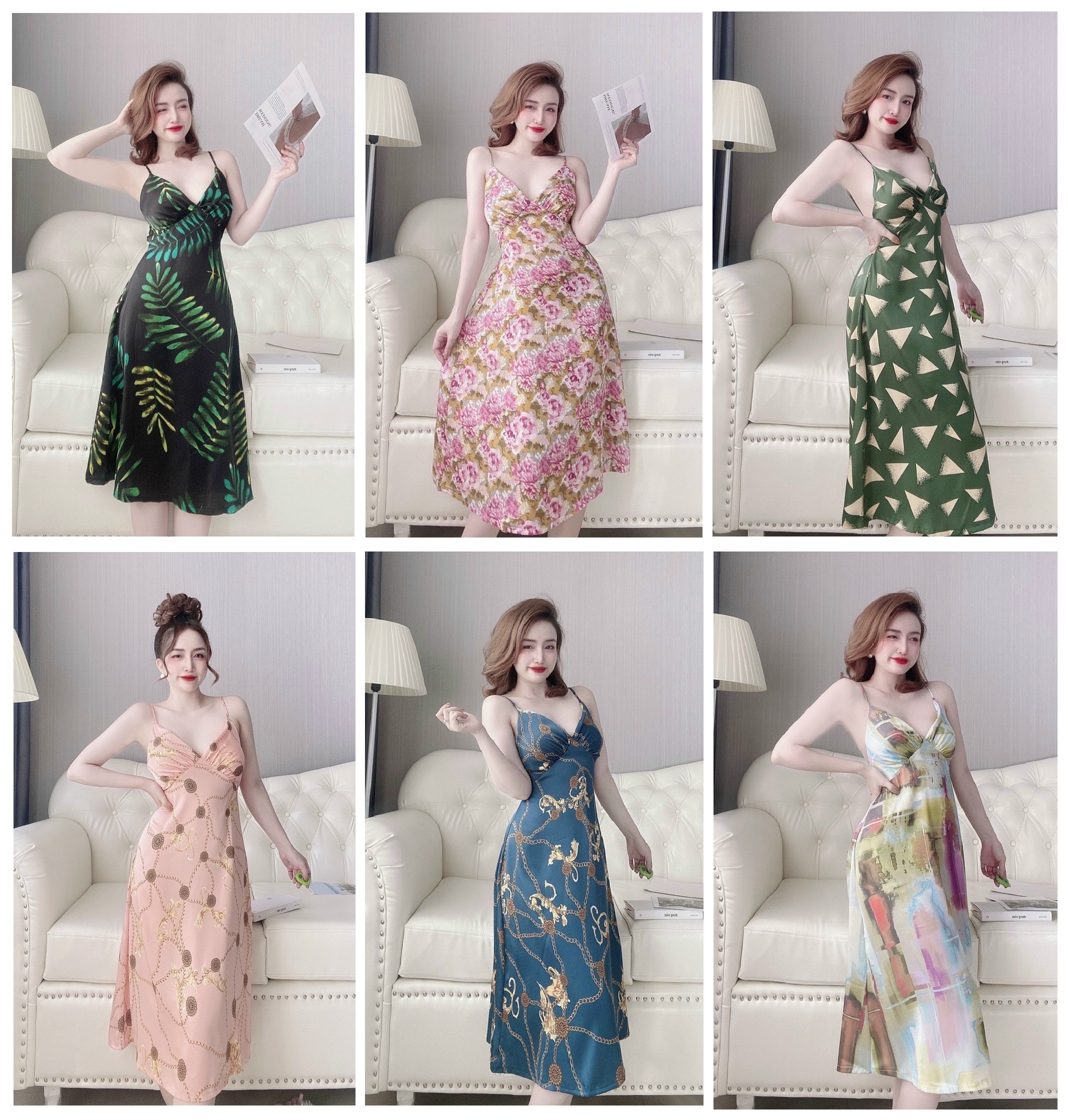 Đầm 2 dây lụa latin - dáng dài - cột dây lưng