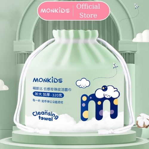 Khăn lau mặt dùng 1 lần MONKIDS khăn mặt khô cotton mềm cuộn lớn 320 gam lau khô, lau ướt