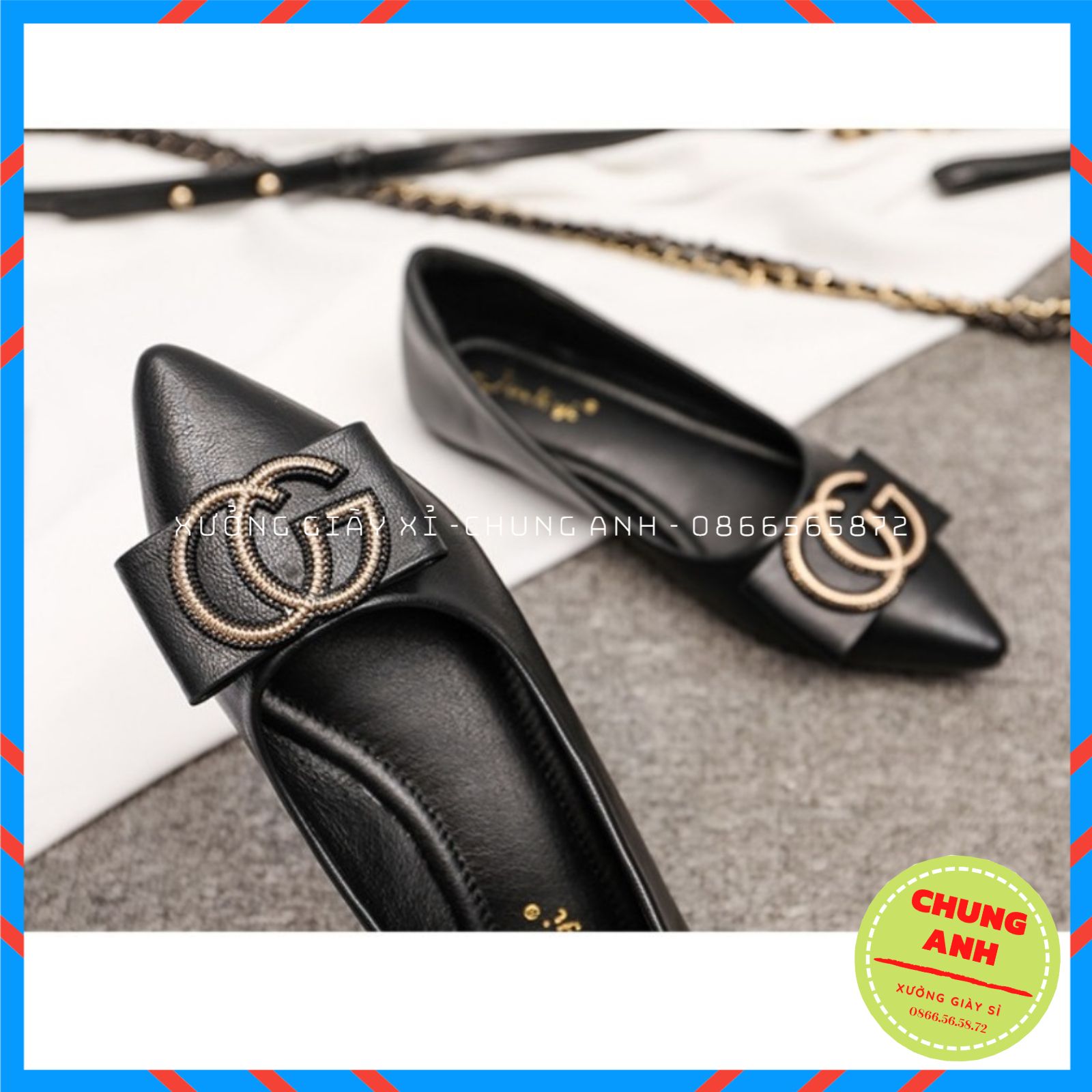 giày búp bê, giày bệt nữ, giày bệt nơ da siêu mềm đế cao su đúc đính nơ G