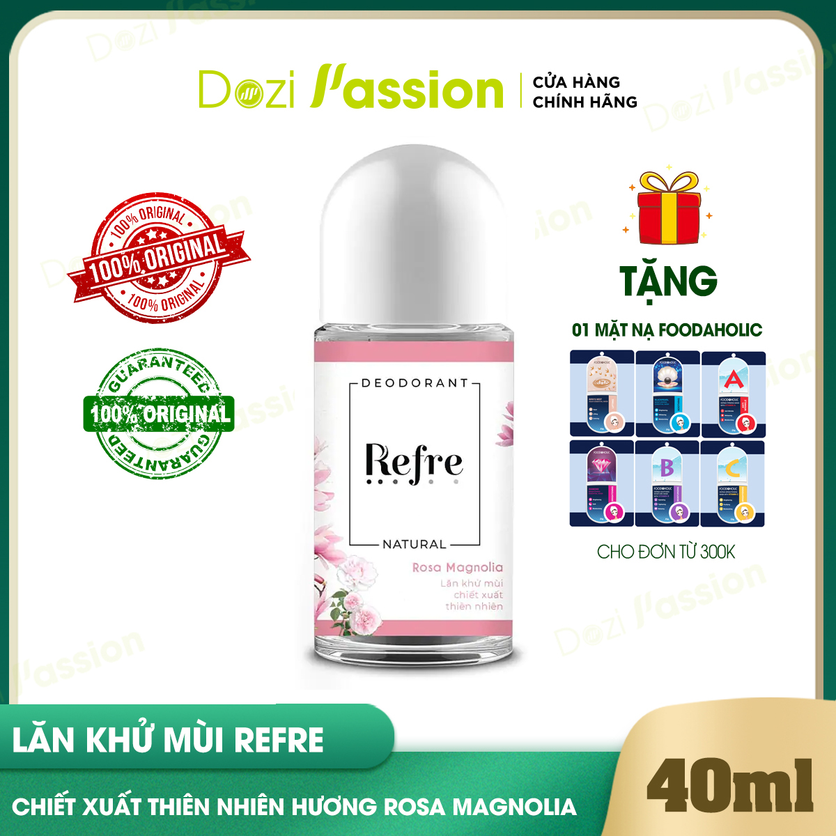 Lăn Khử Mùi Refre Tự Nhiên Hương Hồng Mộc Lan - Refre Whitening Natural Rose Magnolia 40ml
