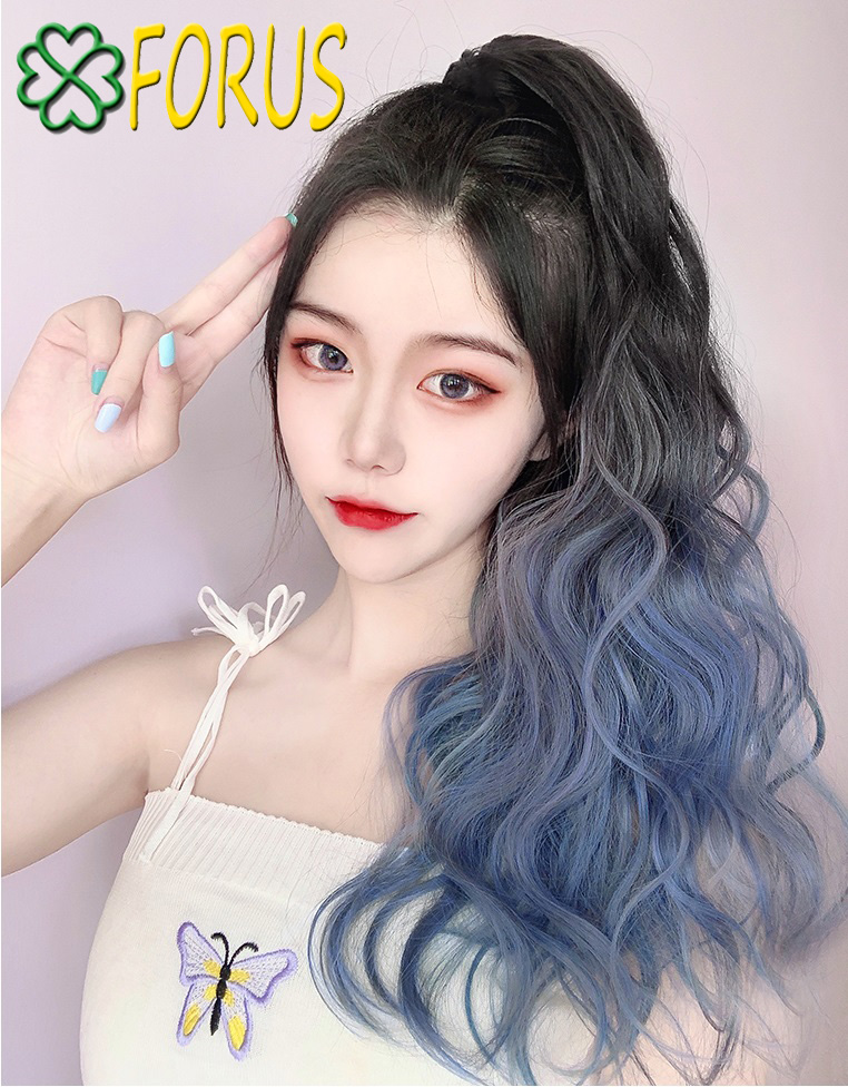  Tóc giả ngoạm xù ombre xanh phấn ❤️FREESHIP❤️ quặm tóc giả nữ kẹp ngoạm tóc giả ombre tóc giả xù ombre ngoạm xù tóc giả phối màu 