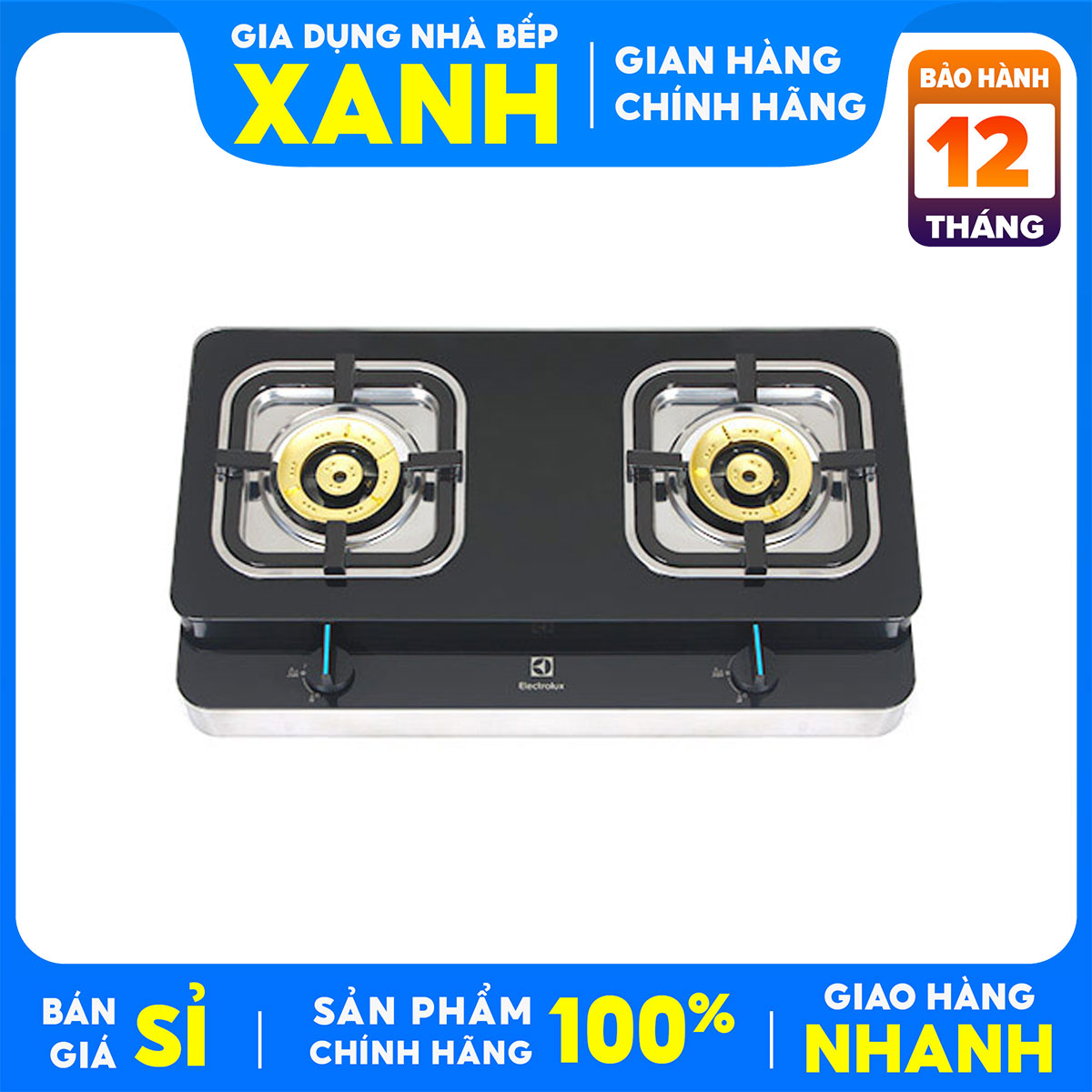 Bếp gas đôi Electrolux ETG729GKTR- Mới 98-99%+Tặng dây gas,cổ dê, đầu hâm,ngắt gas tự động, BH 12 tháng