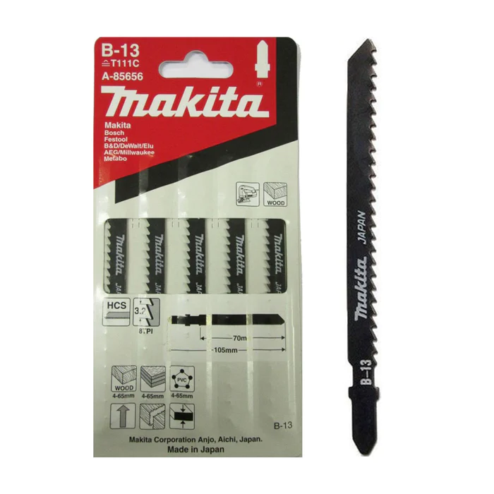 CHÍNH HÃNG - Bộ 5 lưỡi cưa gỗ dành cho máy cưa lọng Makita A-85656 Cơ bản B-13 cắt gỗ, nhựa, ván ép, PVC