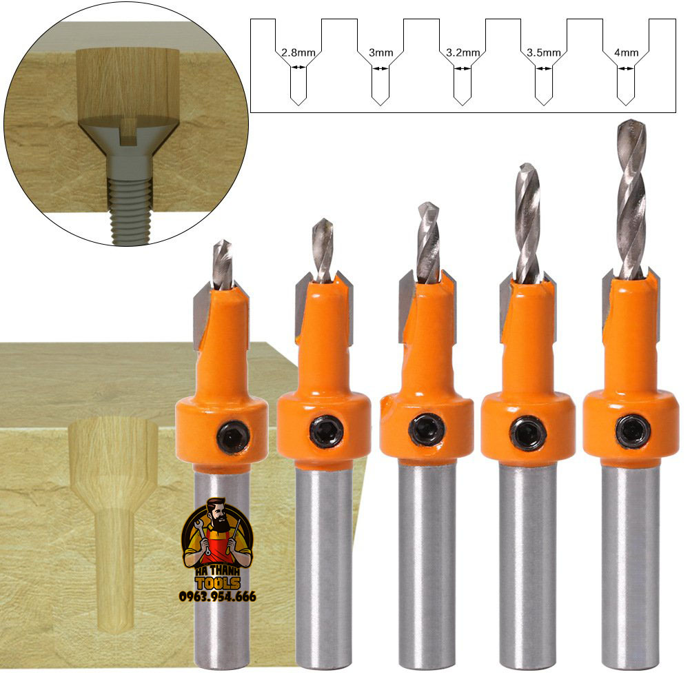 Mũi Khoan Âm Vít Gỗ Cao Cấp - Loại 2 Tầng Âm Đầu Vít Cốt 8mm - Thép Hợp Kim YG8