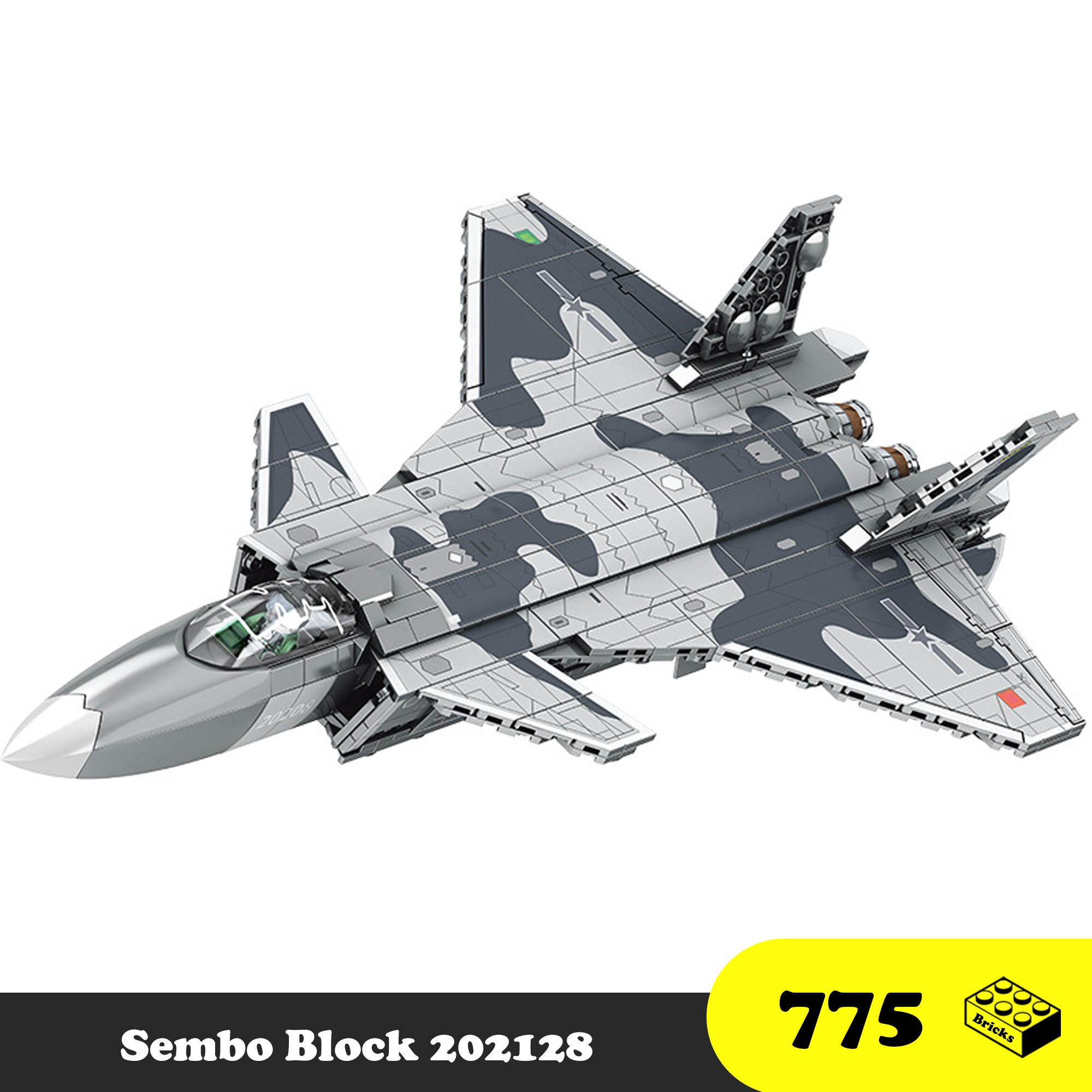 Đồ chơi Lego lắp ráp Máy bay phản lực chiến đấu J-20 - Sembo Block 202128 Aircraft Fighter - Xếp hình thông minh 775 mảnh