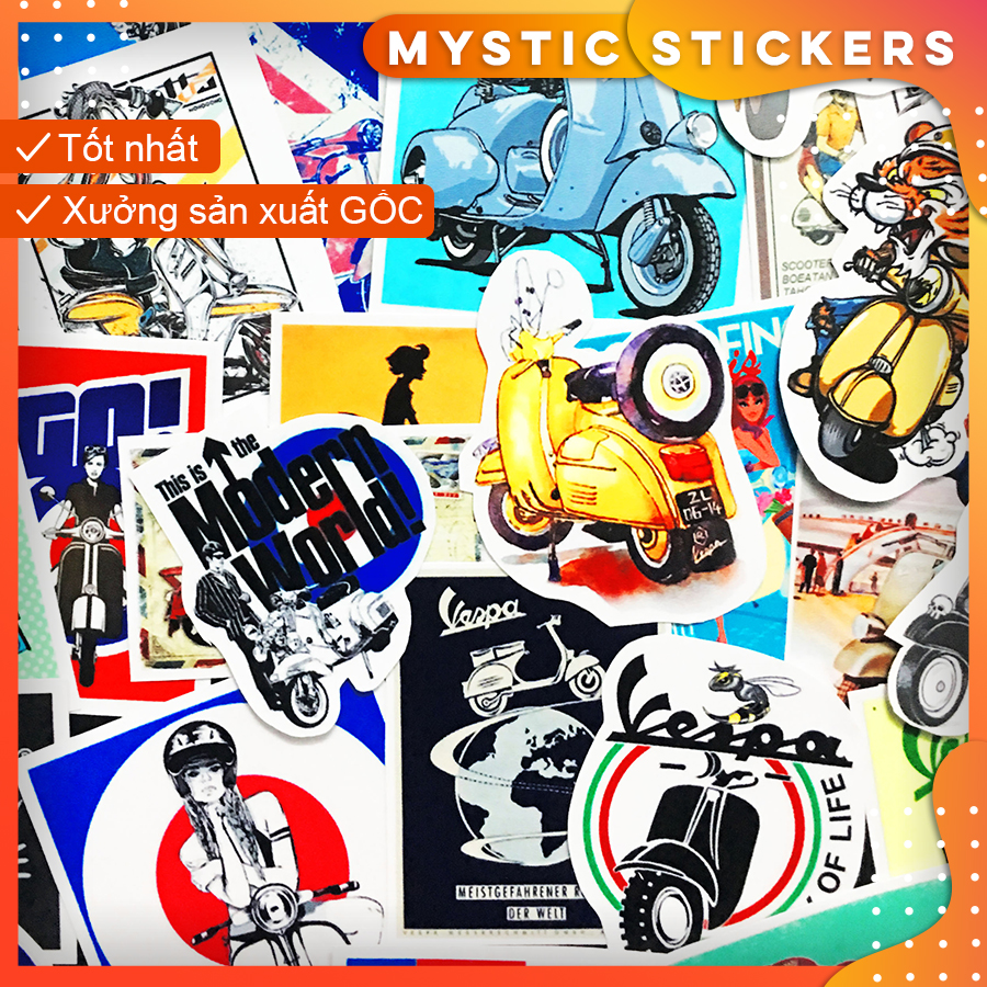 [VESPA] 63 Sticker chống nước dán  laptop vali xe mũ bảo hiểm nhà cửa ...