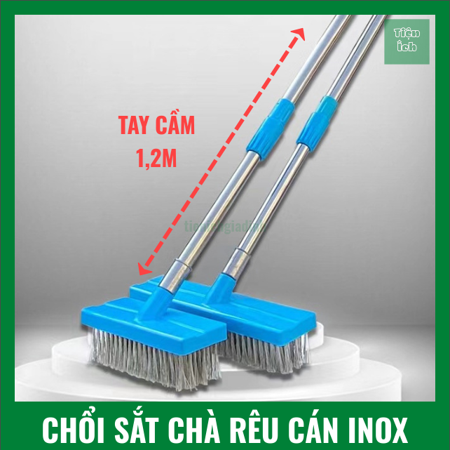 Chổi Sắt Chà Rêu Cán Inox Dài 120cm Màu Xanh Chổi Sắt Chà Rêu Vệ Sinh Sân Vườn Kích Thước 20cm 30cm