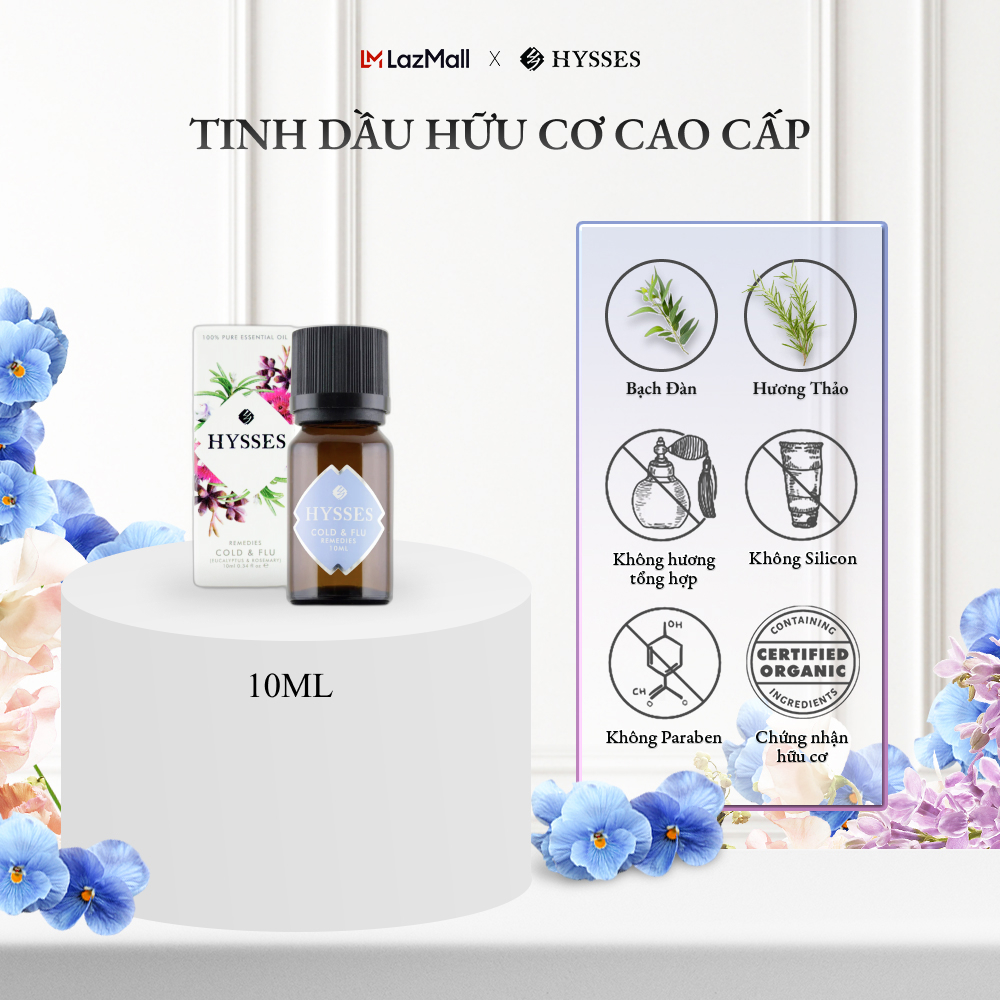 Tinh Dầu Cao Cấp Hysses Remedies Cold & Flu Mang Hương Tươi Mát, Thảo Mộc Ngọt Nhẹ, Tạo Cảm Giác Mát Lạnh Cho Đường Hô Hấp Với Tinh Dầu Hương Thảo - Bạch Đàn Hữu Cơ Tự Nhiên