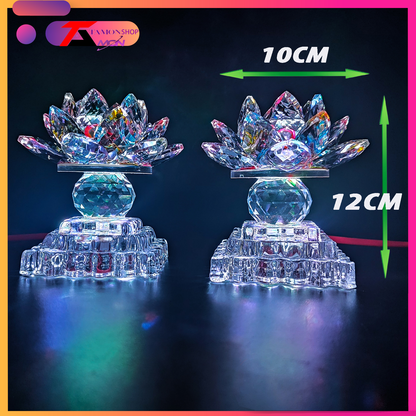 [GIÁ 1 CẶP] Một Cặp Đèn Bàn Thờ Sen Pha Lê Cao Cấp, Đèn Thờ Phật, Sáng Từ Chân Đến Đầu.