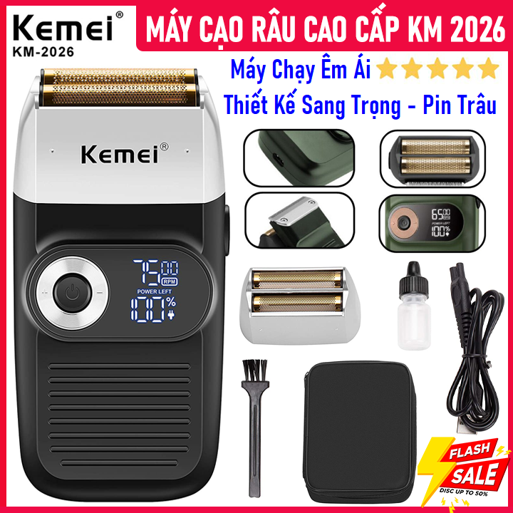 Máy Cạo Râu Cao Cấp Kemei KM 2026 , Máy Cạo Râu Nam Đa Năng, Máy Cạo Khô, Dao Cạo Râu Bằng Điện Cạo Cực Sạch, Cực Êm, Không Đau Rát- Công nghệ chống nước, chống bụi IPX 4