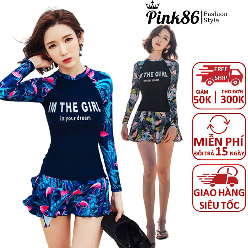Đồ bơi nữ áo dài tay phối chân váy có quần short trong váy BK-356a